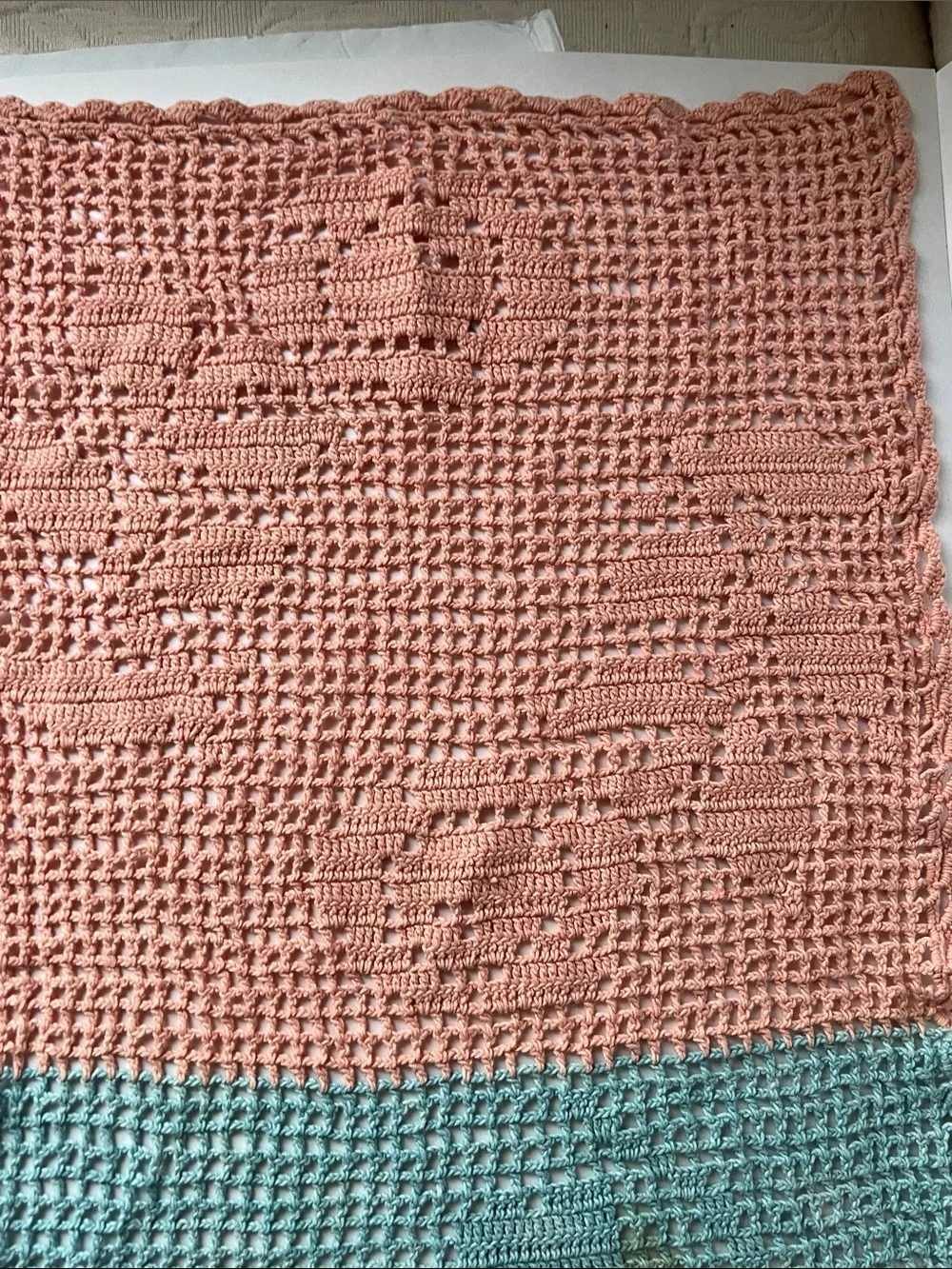 Handmade Crochet doilies - Peach and Teal Set of three